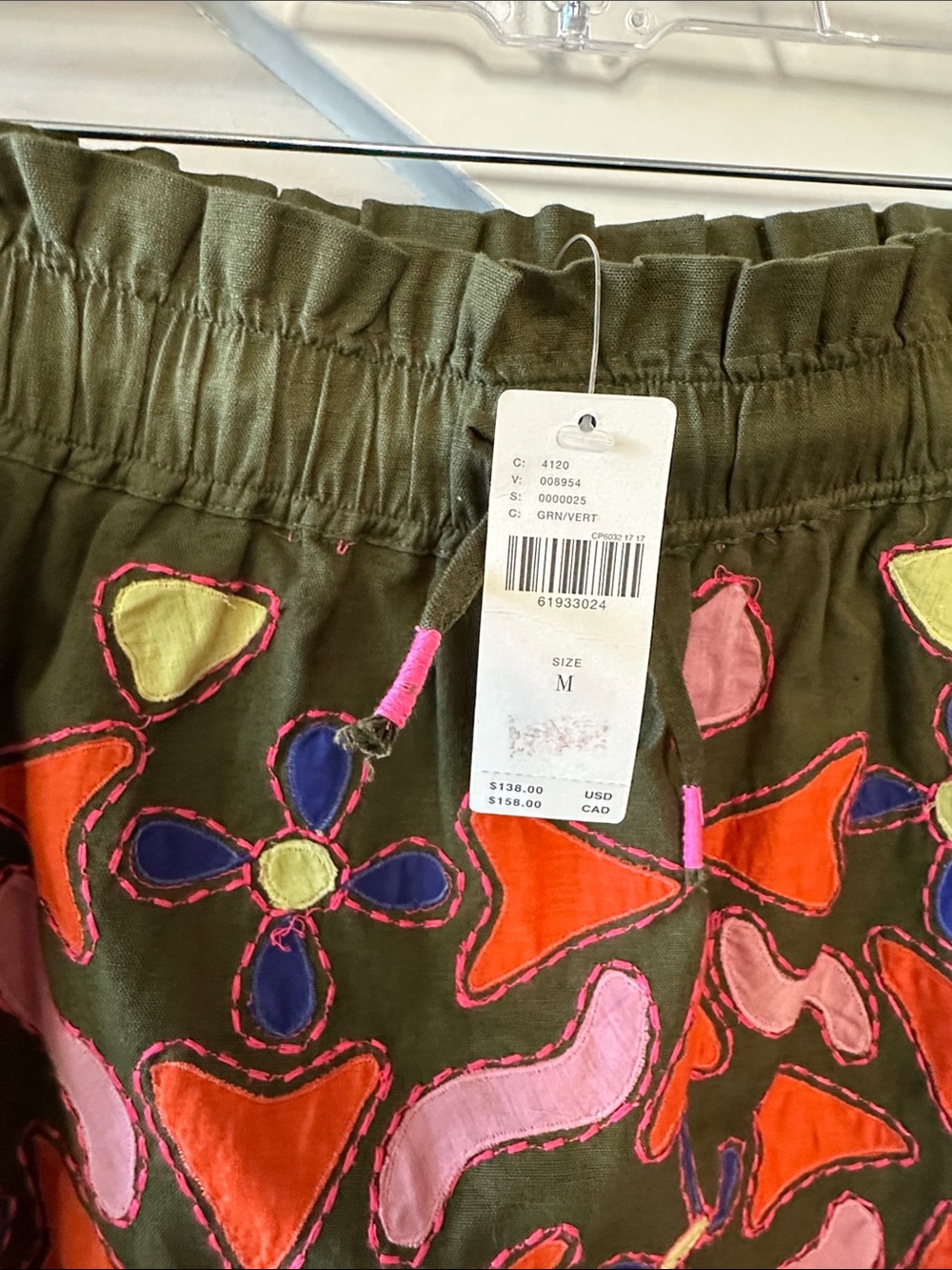 Anthropologie medium Olive Embroidered Floral Mini Skirt - Pink & Orange Accents - Picture 2 of 6